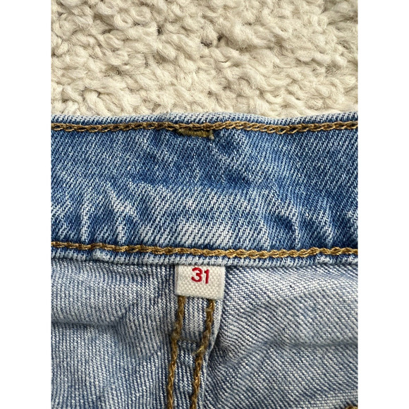 Levis Jeans Womens 31 Light Blue Denim Button Fly Stretch Raw Hem Straight 31x26 - Picture 6 of 11